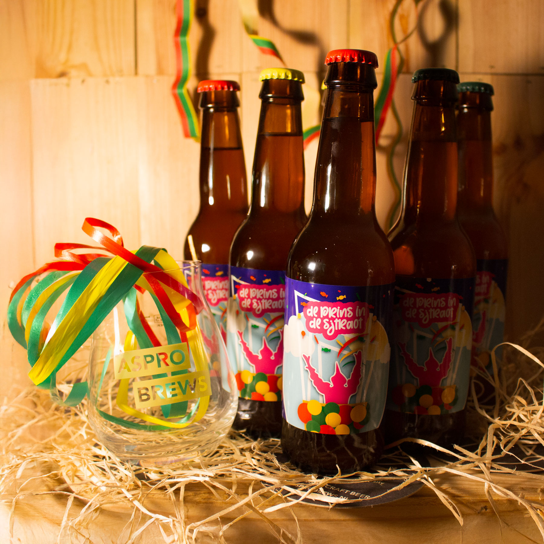 Aspro Brews - De Prins in de Sjtraot sixpack + glas